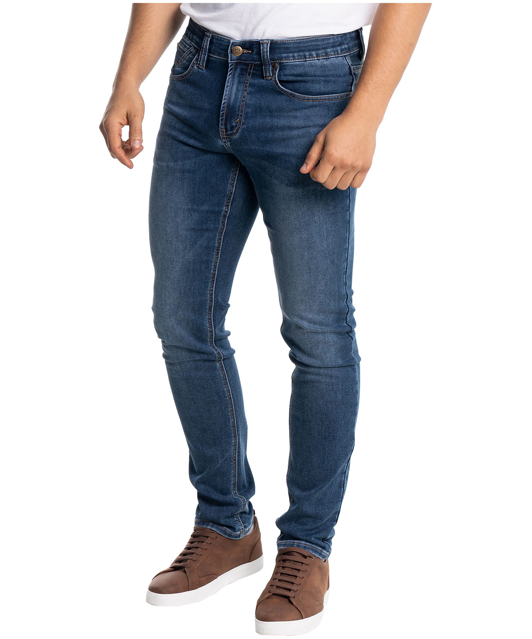 Lois Jean coupe étroite en tricot de denim au délavé moyen pour hommes, Peter