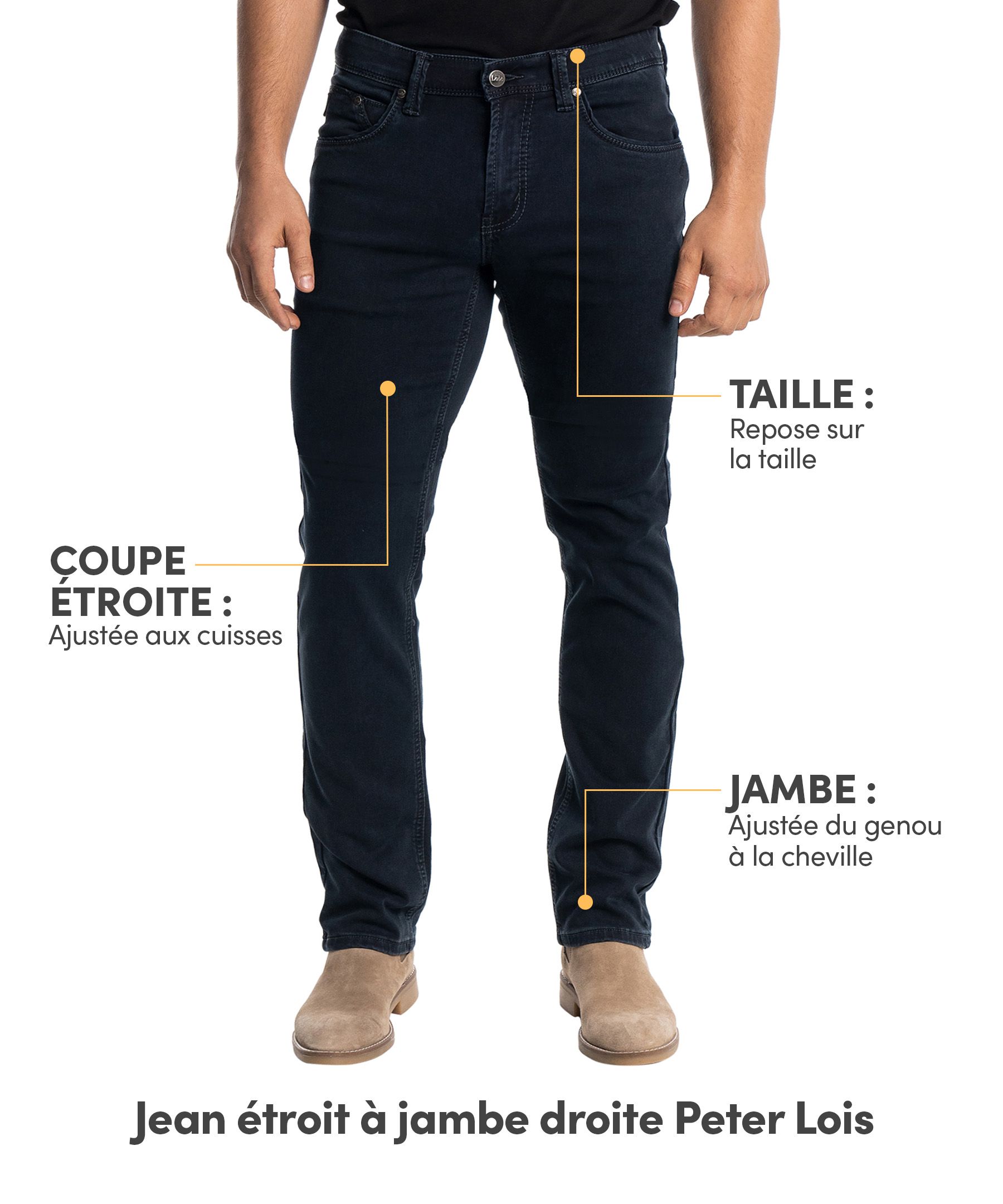 Lois Jean coupe étroite en denim au délavé foncé pour hommes, Peter