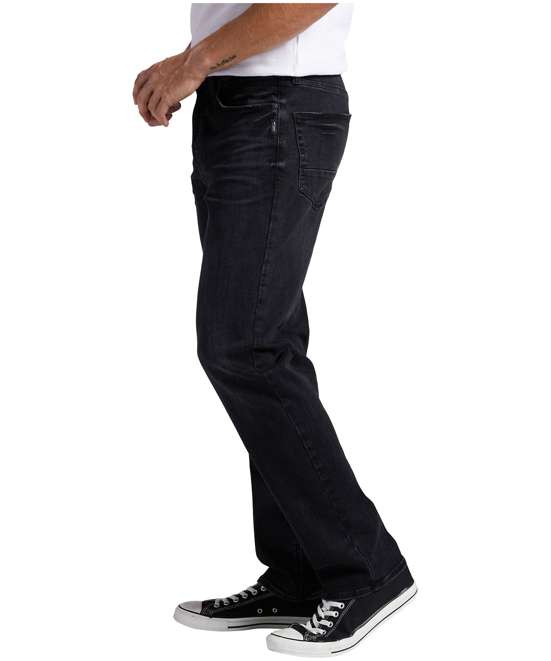 Jean surdimensionné en denim extensible de coupe sportive à jambe droite pour hommes, Machray, Silver