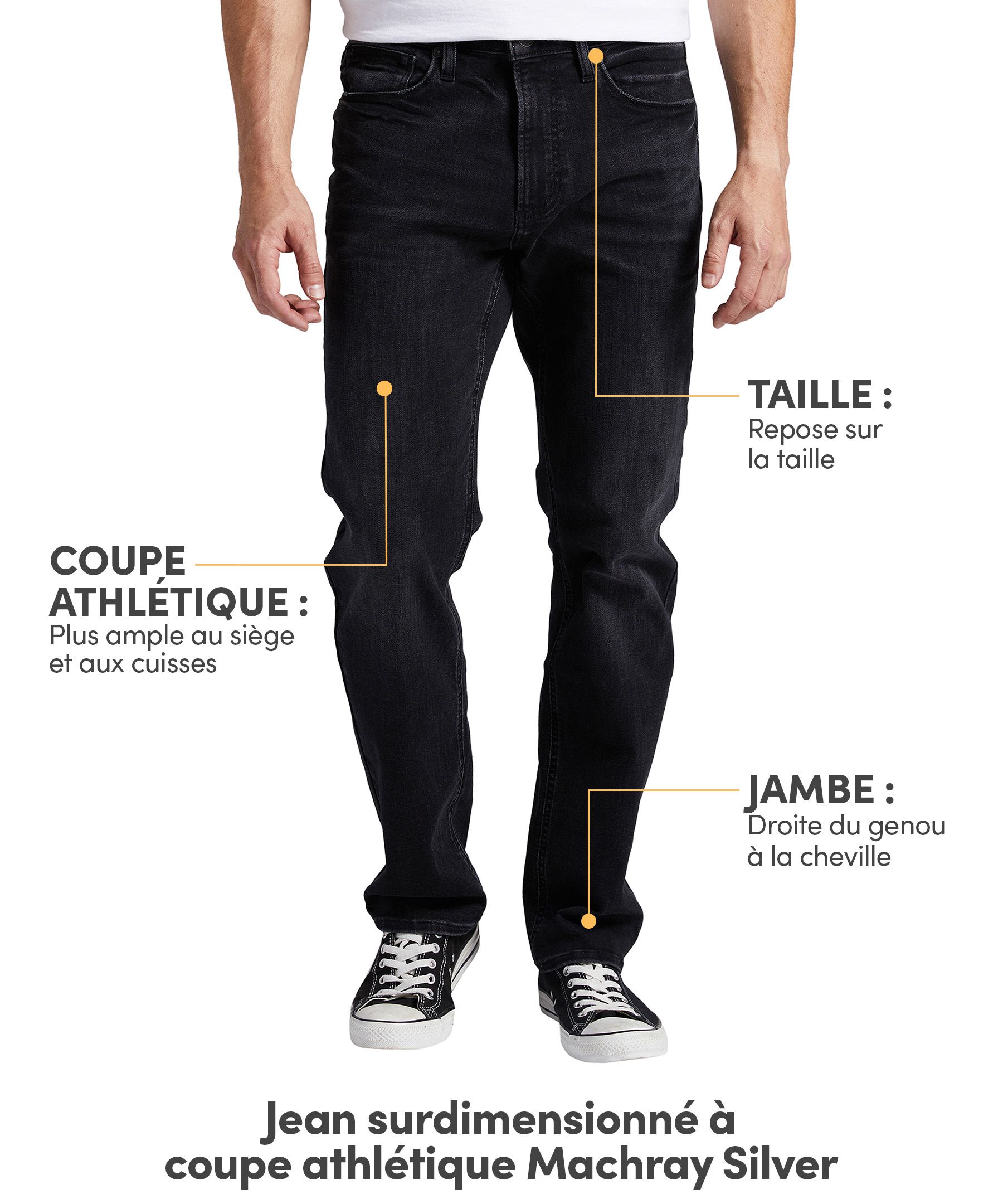 Jean surdimensionné en denim extensible de coupe sportive à jambe droite pour hommes, Machray, Silver