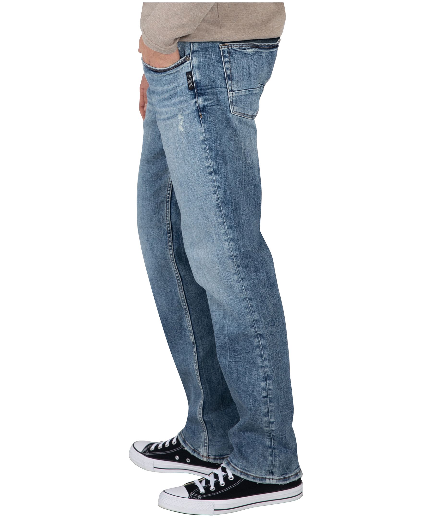 Jean surdimensionné au fini usé à jambe droite et coupe classique pour hommes, Machray, Silver Jeans