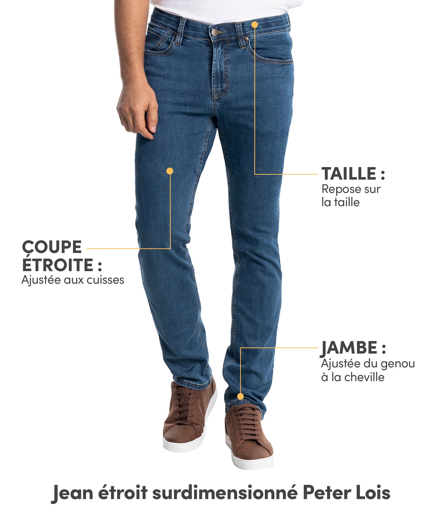 Jean étroit surdimensionné délavé à la pierre à taille mi-basse pour hommes, Peter, Lois - En ligne seulement