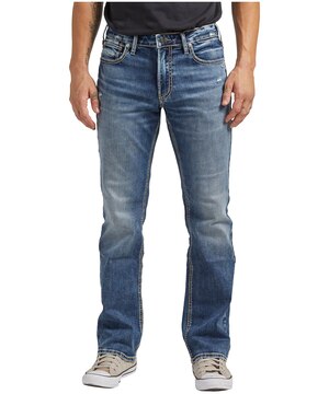 Jean en denim extensible semi-évasé à coupe étroite pour hommes, Silver, Jace