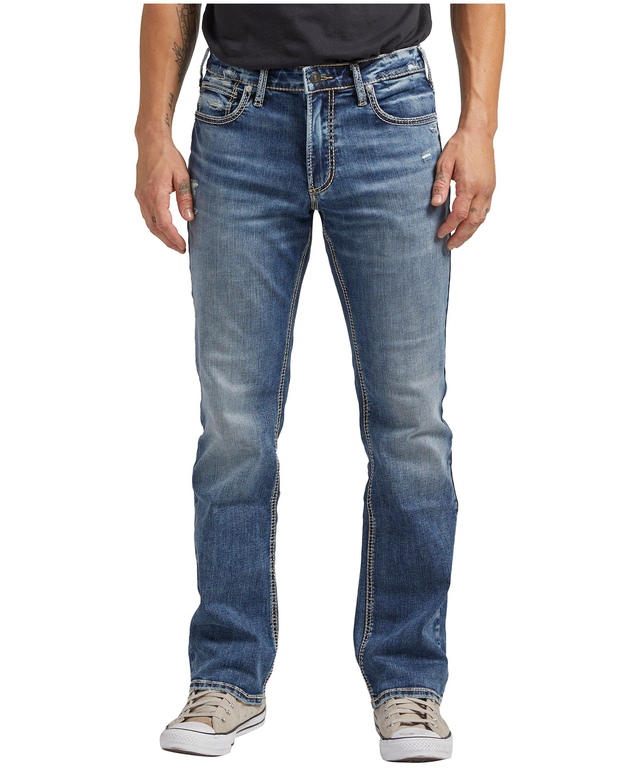 Jean en denim extensible semi-évasé à coupe étroite pour hommes, Silver, Jace
