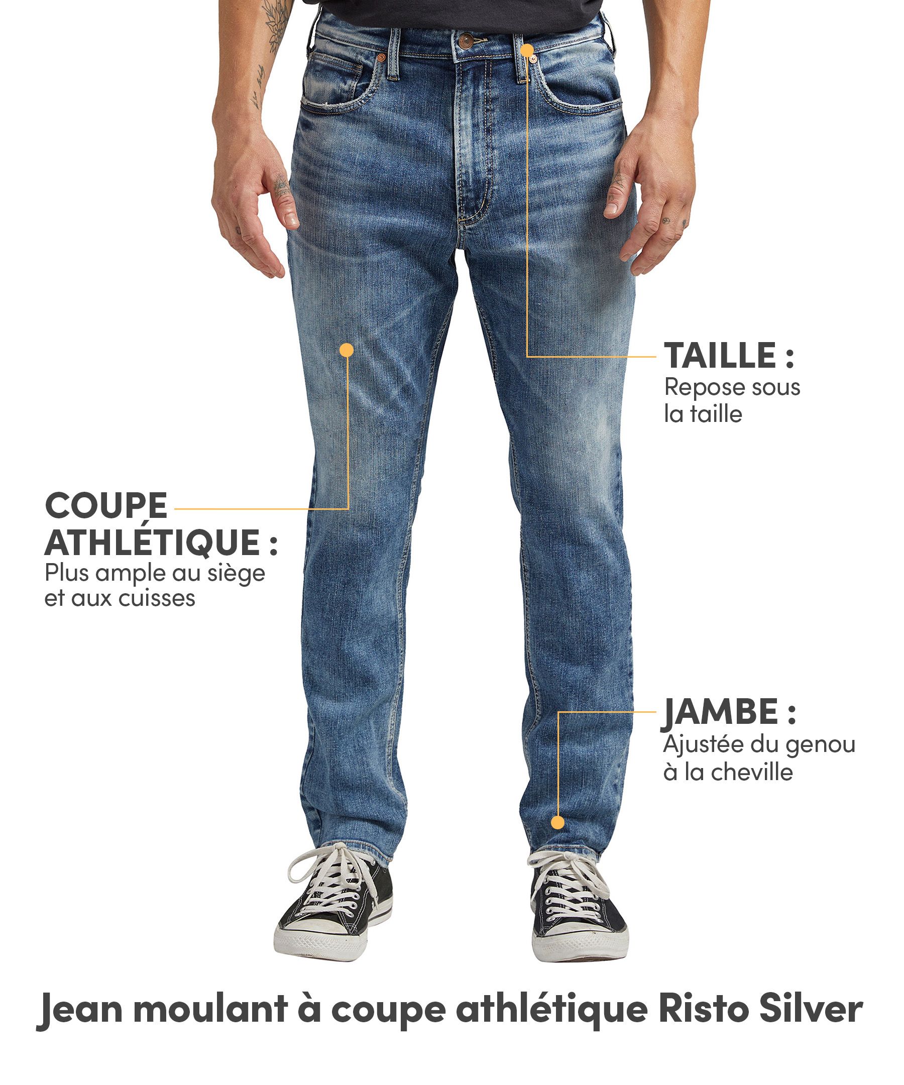 Jean moulant de coupe sportive pour hommes, Silver, Risto