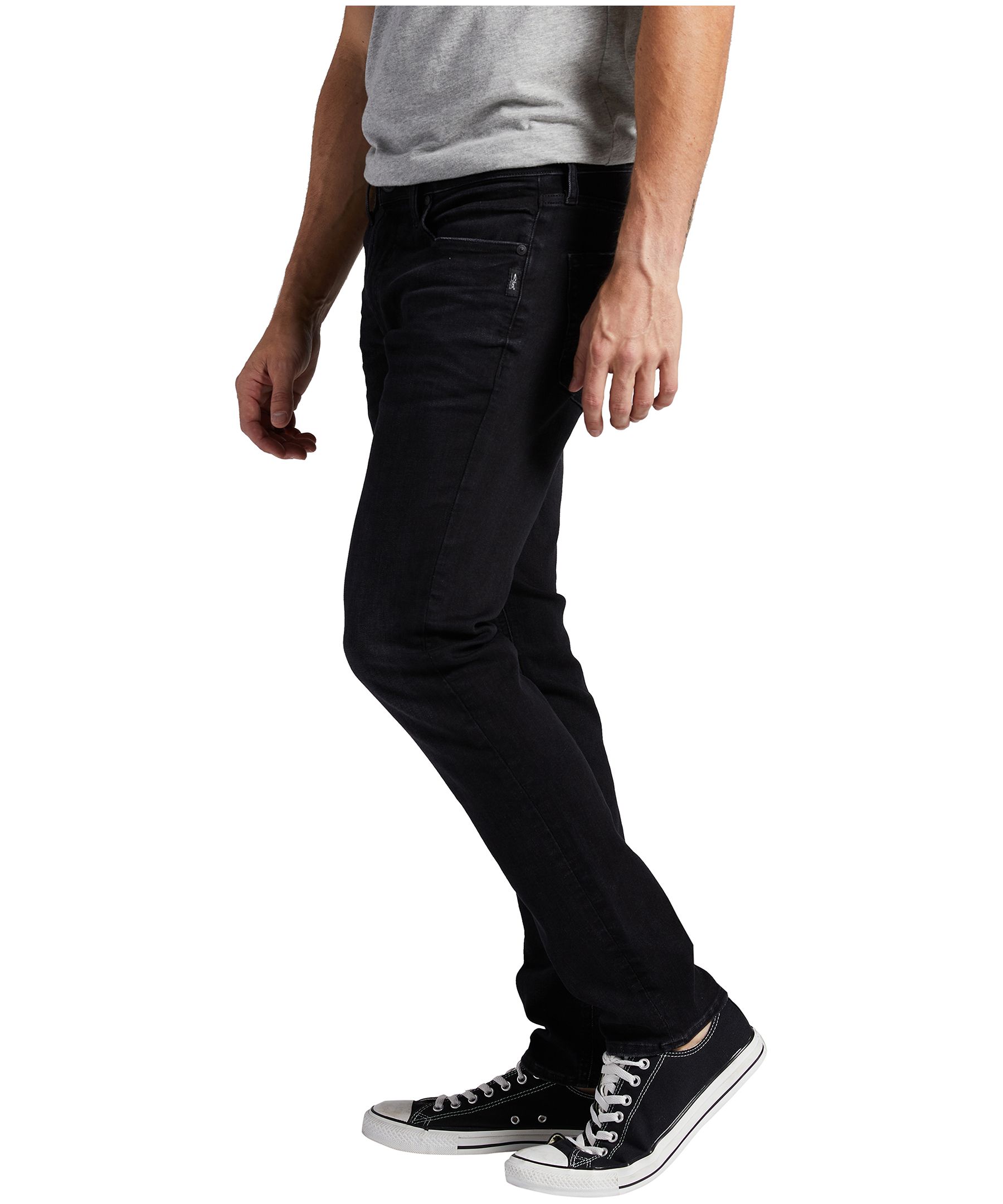 Jean en denim extensible coupe moulante à taille mi-basse pour hommes, Silver, Taavi