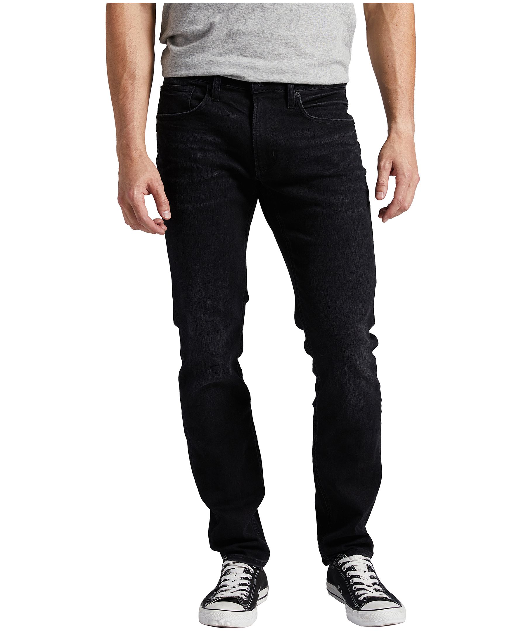 Jean en denim extensible coupe moulante à taille mi-basse pour hommes, Silver, Taavi