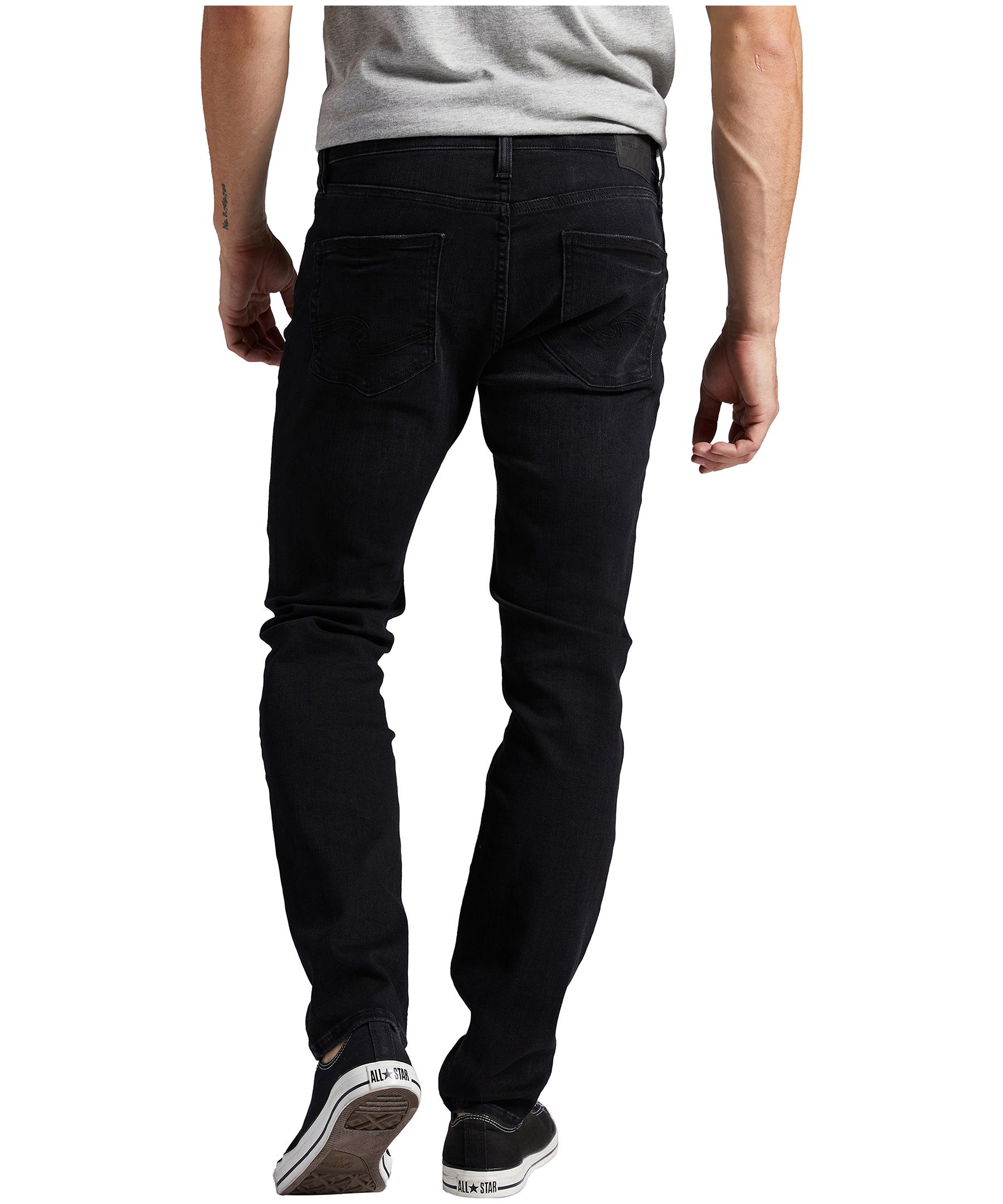 Jean en denim extensible coupe moulante à taille mi-basse pour hommes, Silver, Taavi