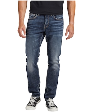 Jean en denim extensible coupe moulante pour hommes, Silver, Taavi