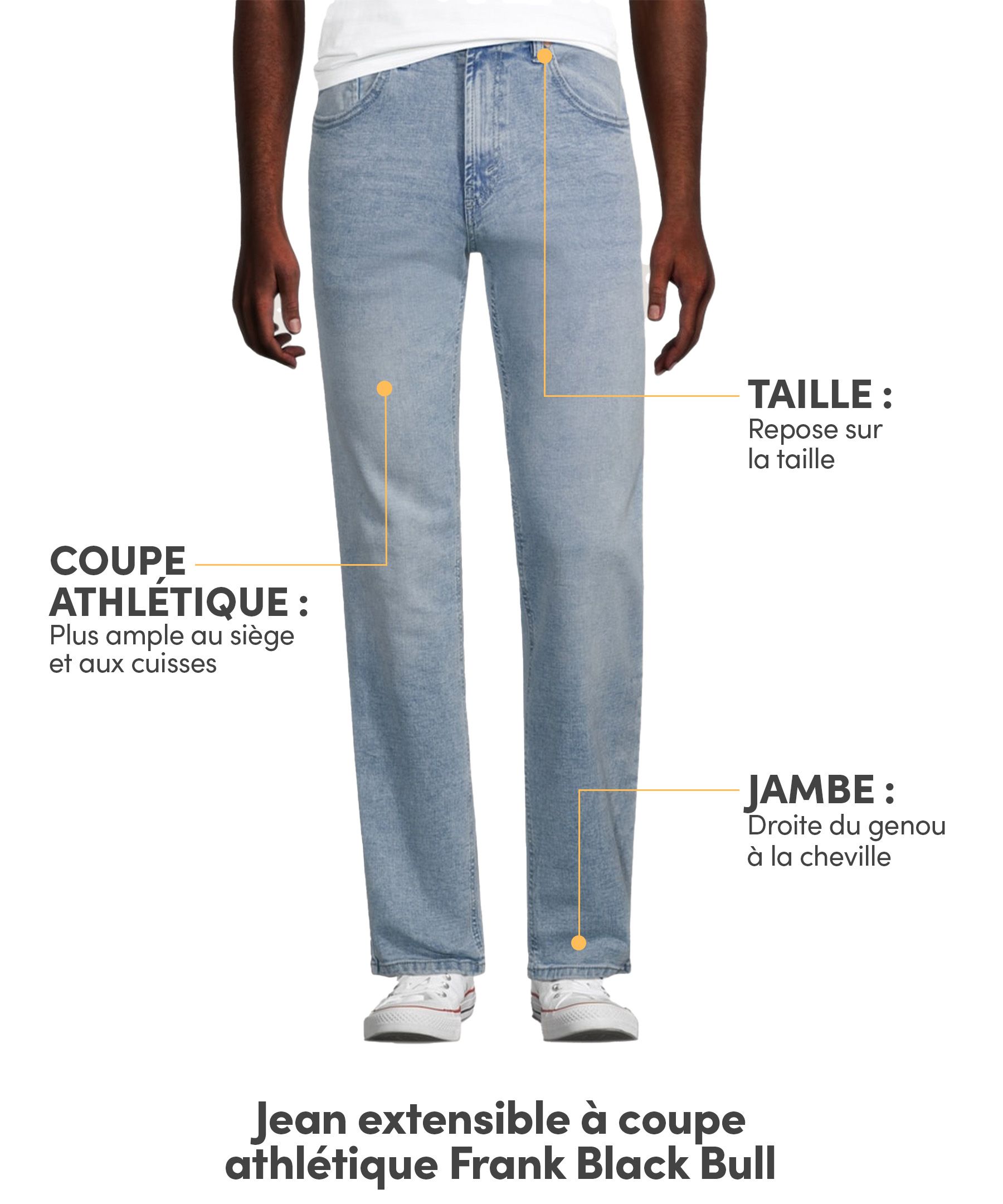 Jean de coupe sportive en denim très extensible pour hommes, délavé clair, Frank, Blackbull