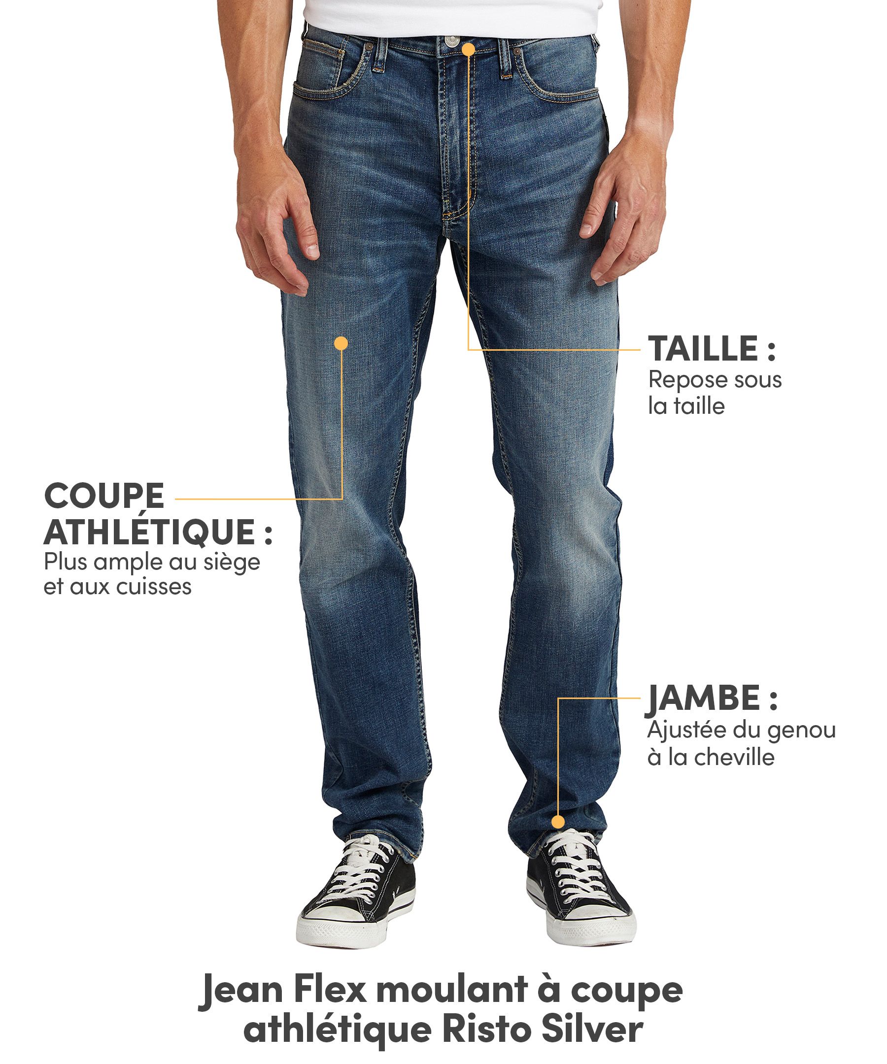 Jean moulant en denim extensible à coupe sportive pour hommes, Silver, Risto