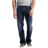 Jean en denim à extensibilité maximale de coupe décontractée à taille mi-basse et à jambe droite pour hommes, Silver, Zac Front_Flat