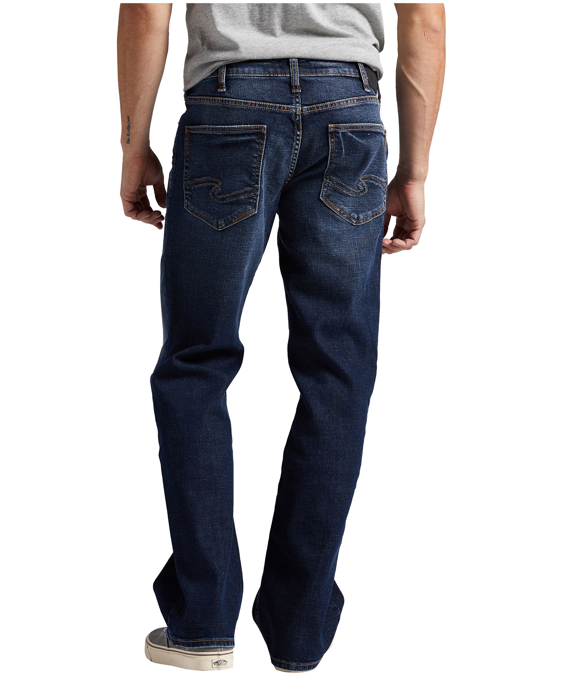 Jean en denim à extensibilité maximale de coupe décontractée à taille mi-basse et à jambe droite pour hommes, Silver, Zac