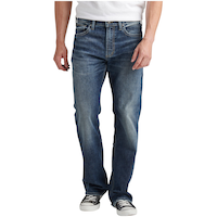 Jean coupe décontractée en denim extensible confortable à jambe droite pour hommes, Silver, Zac Front_Flat