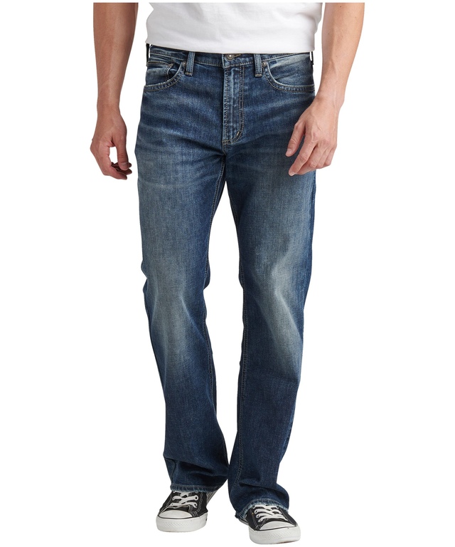 Jean coupe décontractée en denim extensible confortable à jambe droite pour hommes, Silver, Zac