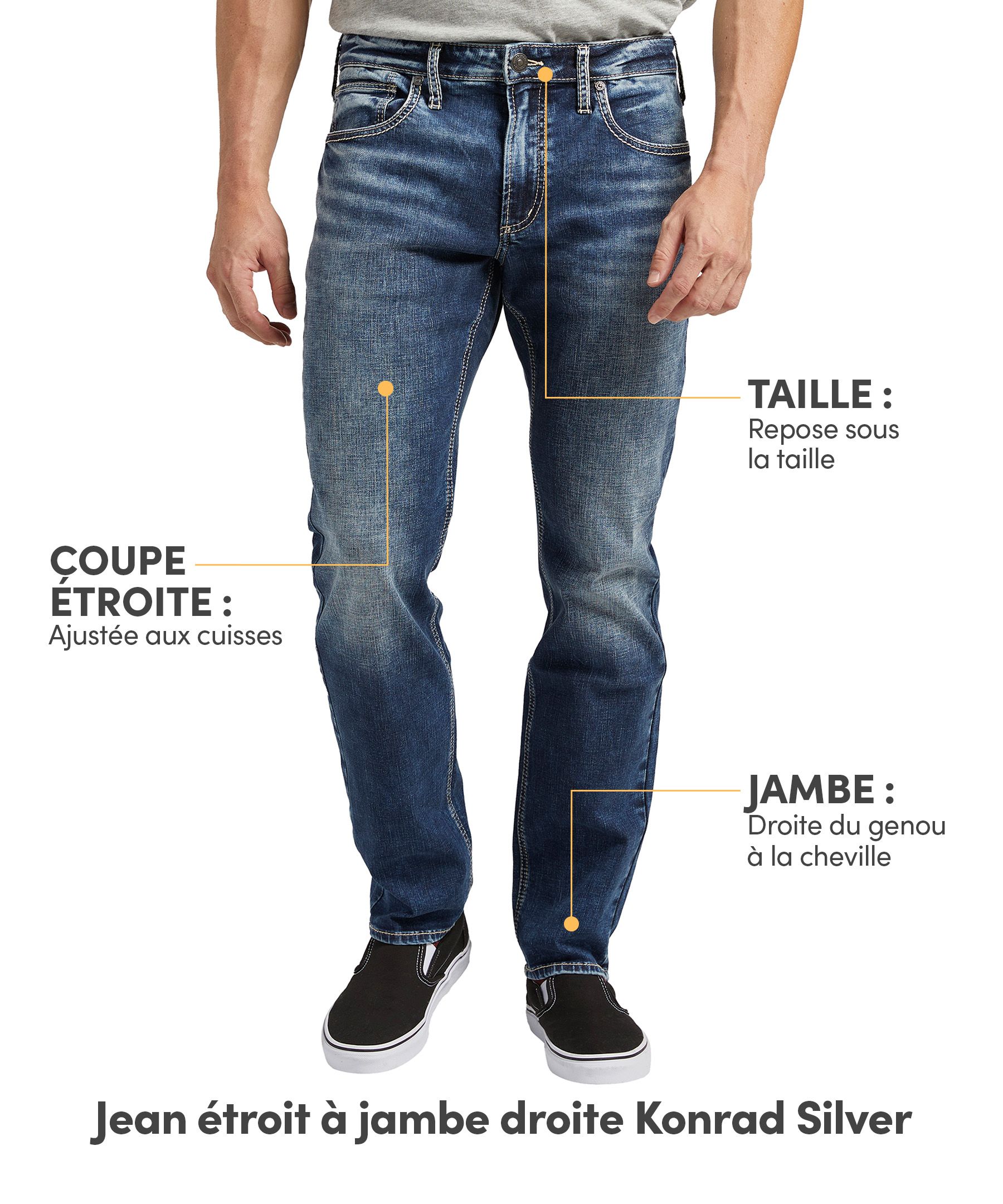 Jean étroit à coupe droite Konrad pour hommes, Silver