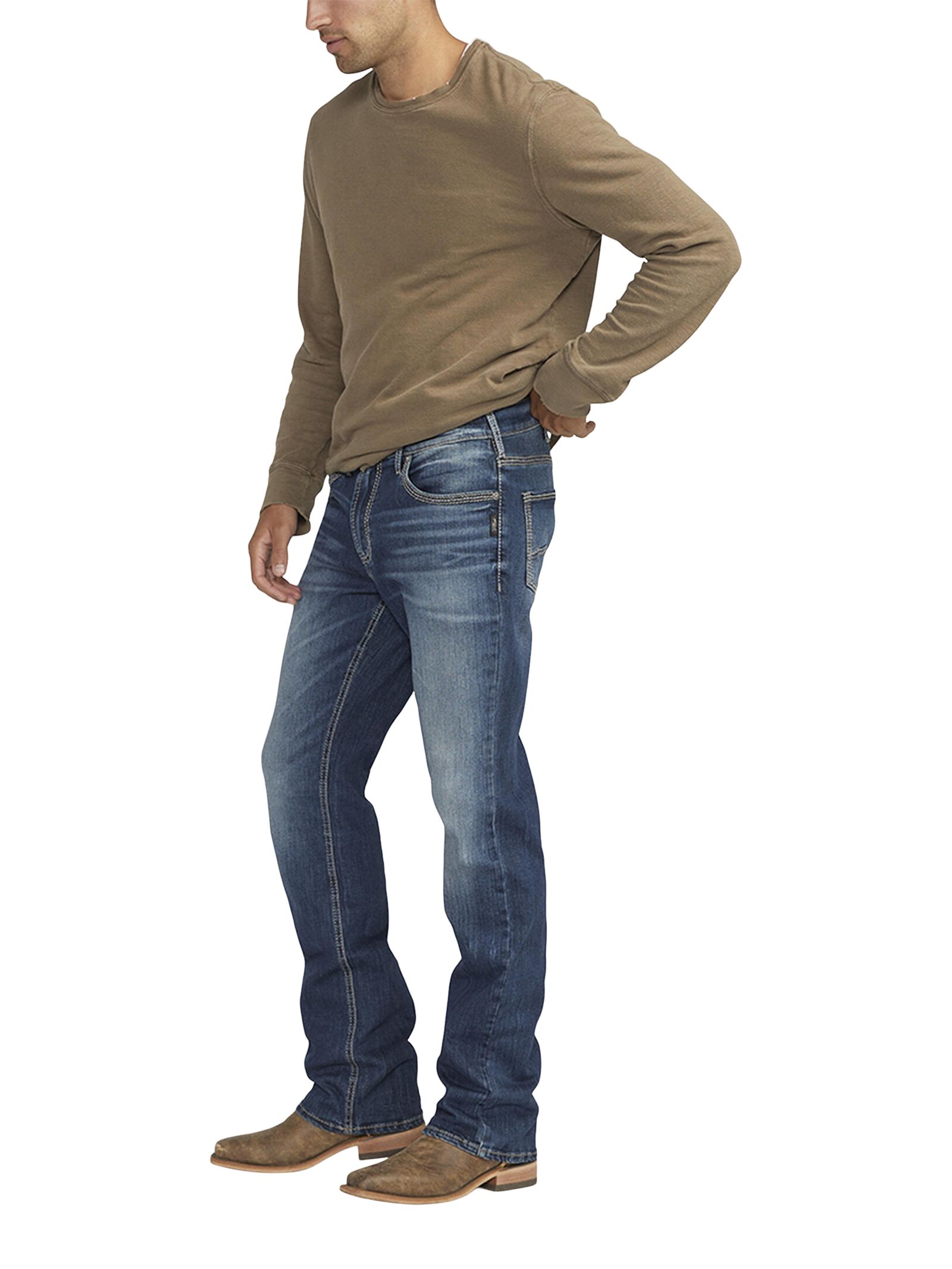 Jean Jace en denim extensible semi-évasé à coupe étroite pour hommes, Silver