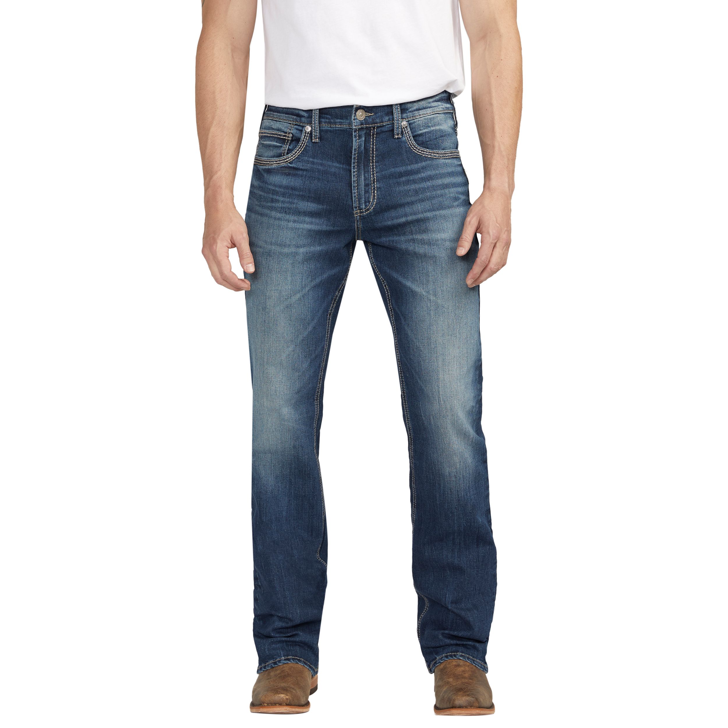 Jean Jace en denim extensible semi-évasé à coupe étroite pour hommes, Silver