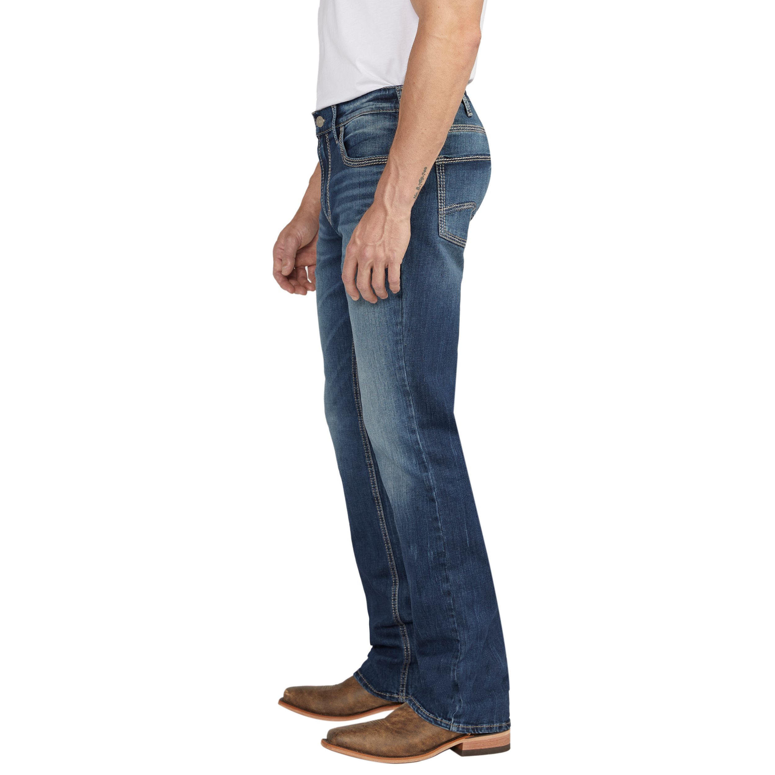 Jean Jace en denim extensible semi-évasé à coupe étroite pour hommes, Silver