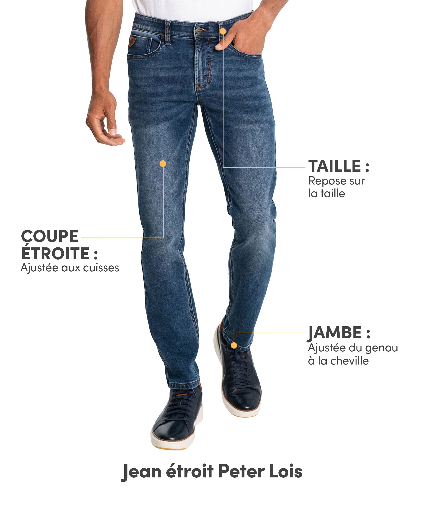 Jean Peter en denim de coupe étroite pour hommes, Lois