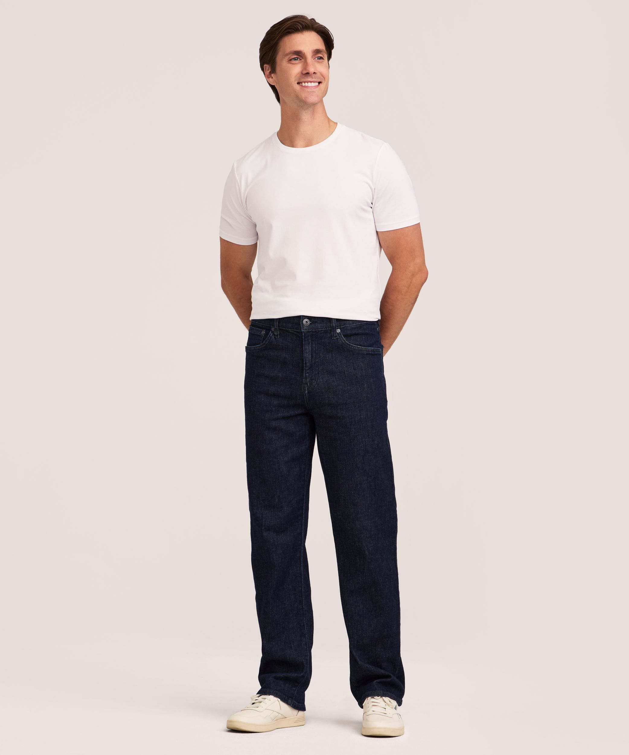 Jeans à jambe droite à coupe ample FLEXTECH Denver Hayes pour hommes - Délavé