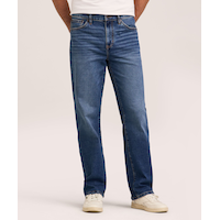 Jeans à jambe droite à coupe ample FLEXTECH Denver Hayes pour hommes - Délavé moyen Front_Flat