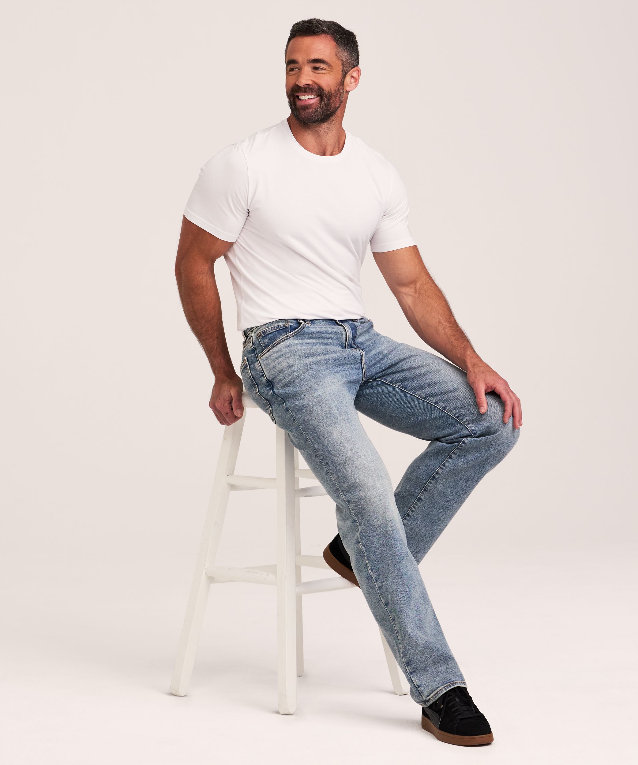 Jeans à jambe droite à coupe ample FLEXTECH Denver Hayes pour hommes - Délavé clair