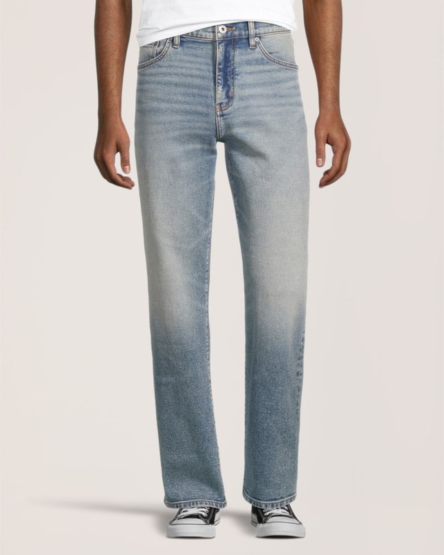 Jeans à jambe droite à coupe ample FLEXTECH Denver Hayes pour hommes - Délavé clair