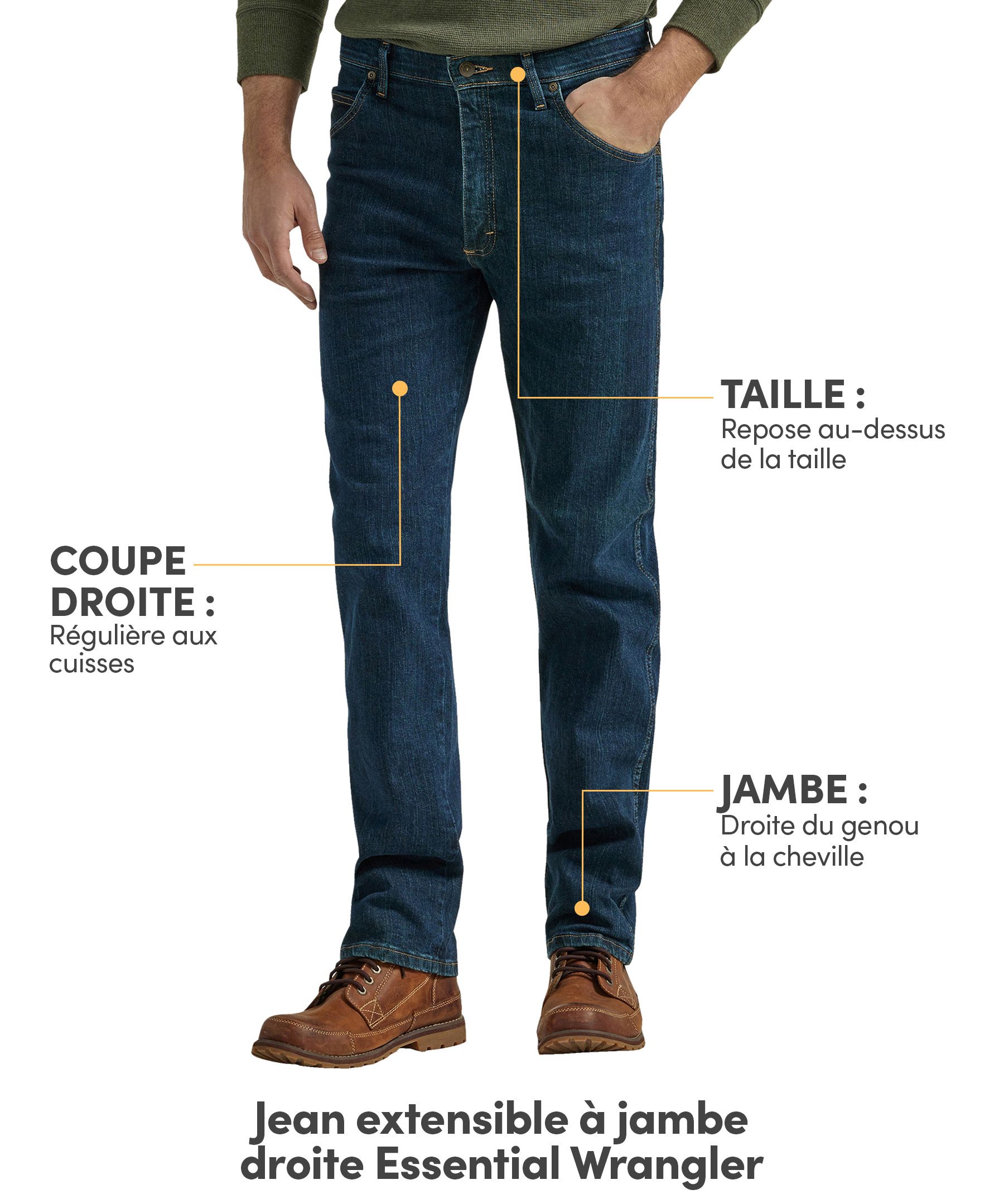 Jean extensible à jambe droite pour hommes, Essential, Wrangler