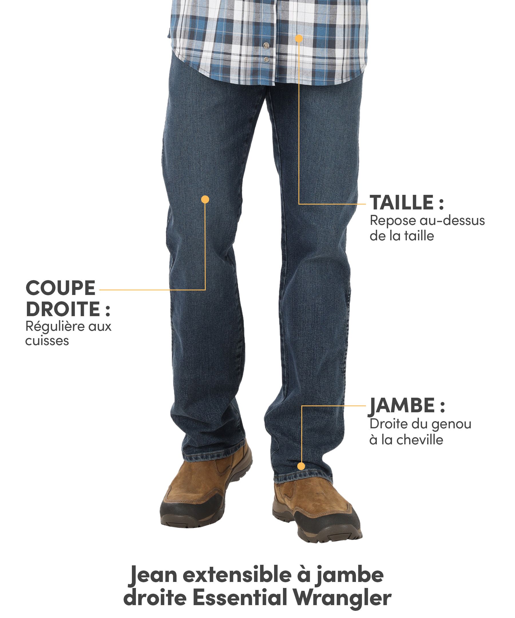 Jean extensible à jambe droite pour hommes, Essential, Wrangler