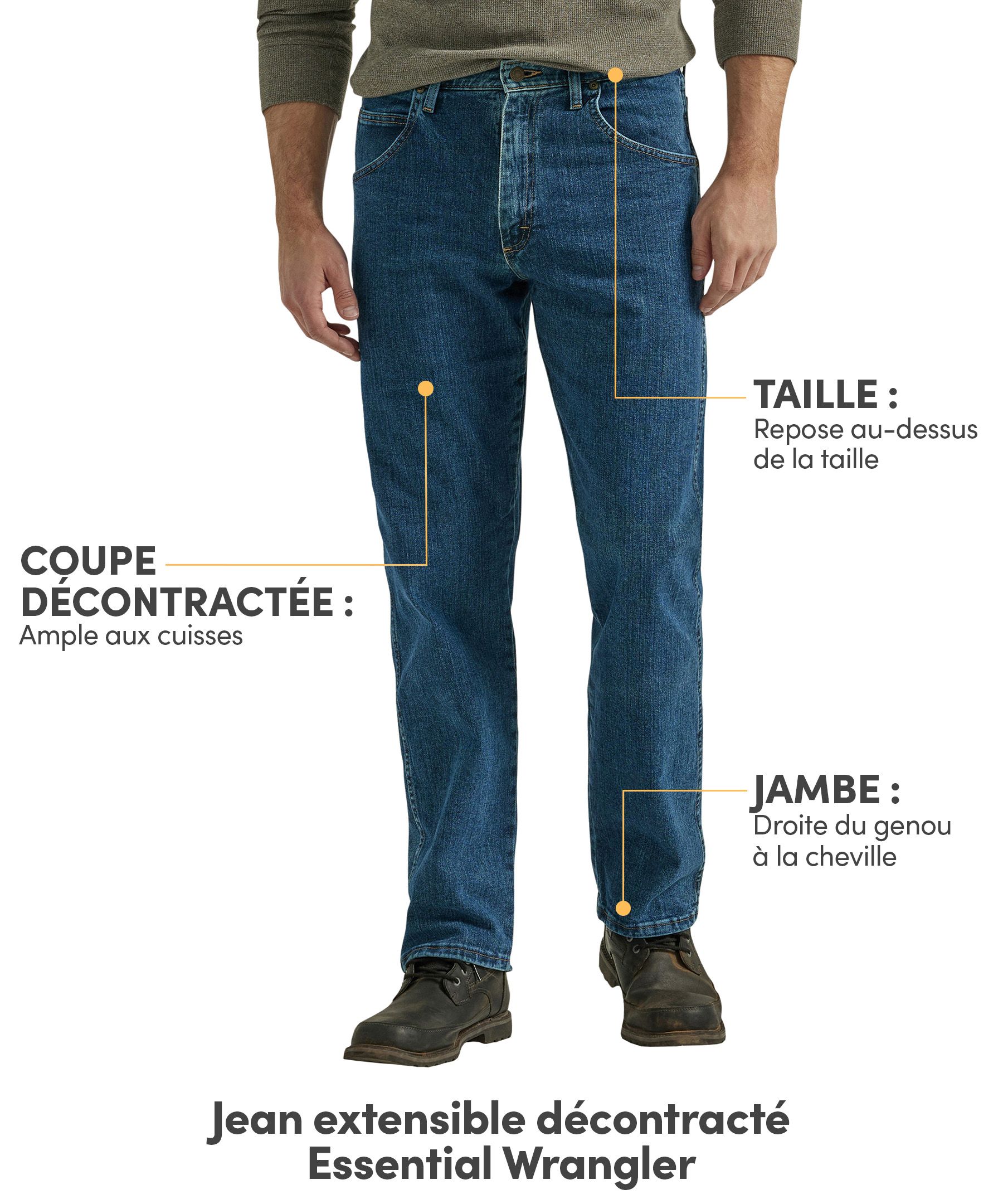 Jean extensible de coupe décontracté pour hommes, Essential, Wrangler