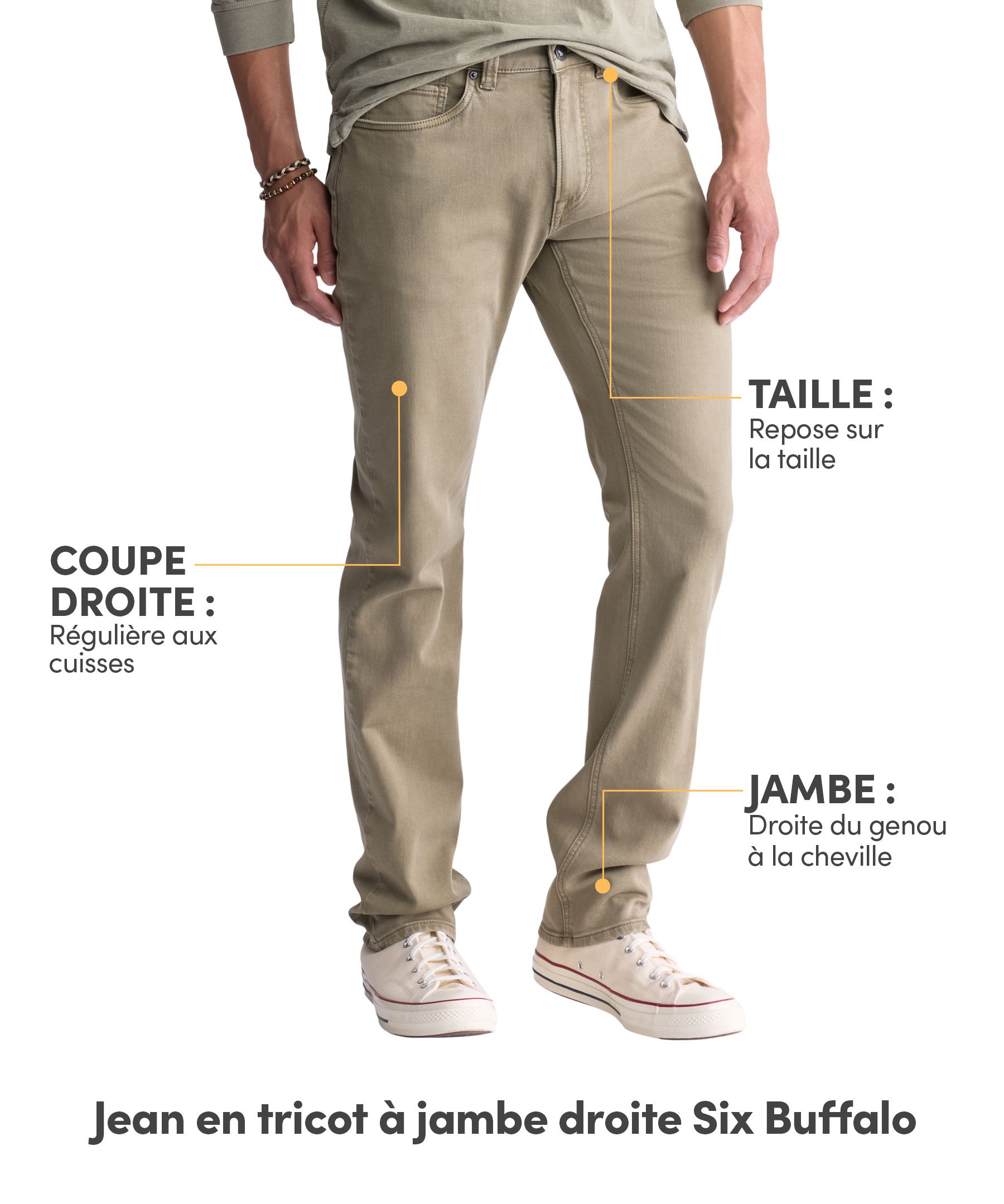 Jean en tricot de denim pour hommes, Straight Six, Buffalo