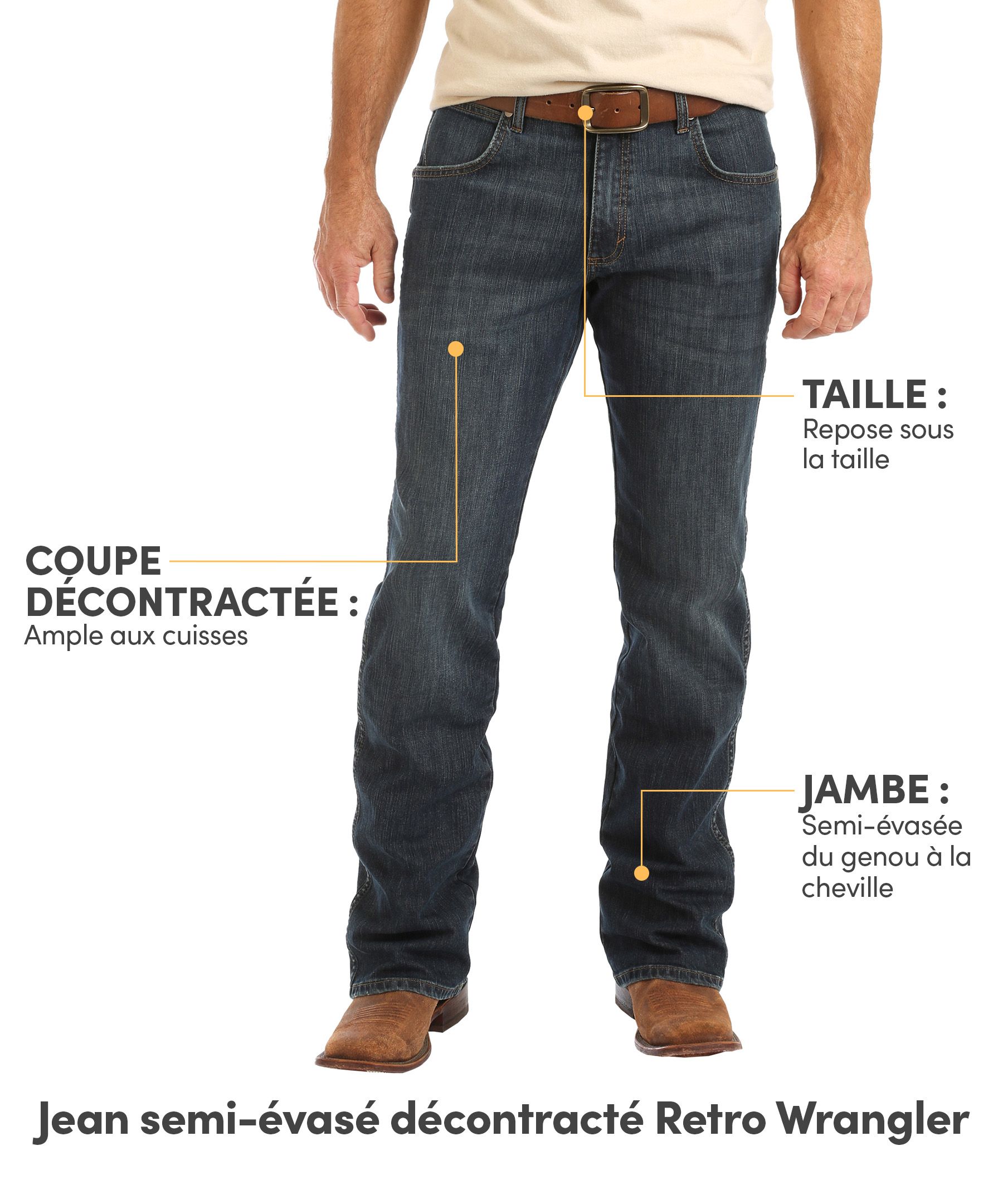 Jean décontracté à jambe semi-évasée pour hommes, Retro, Wrangler