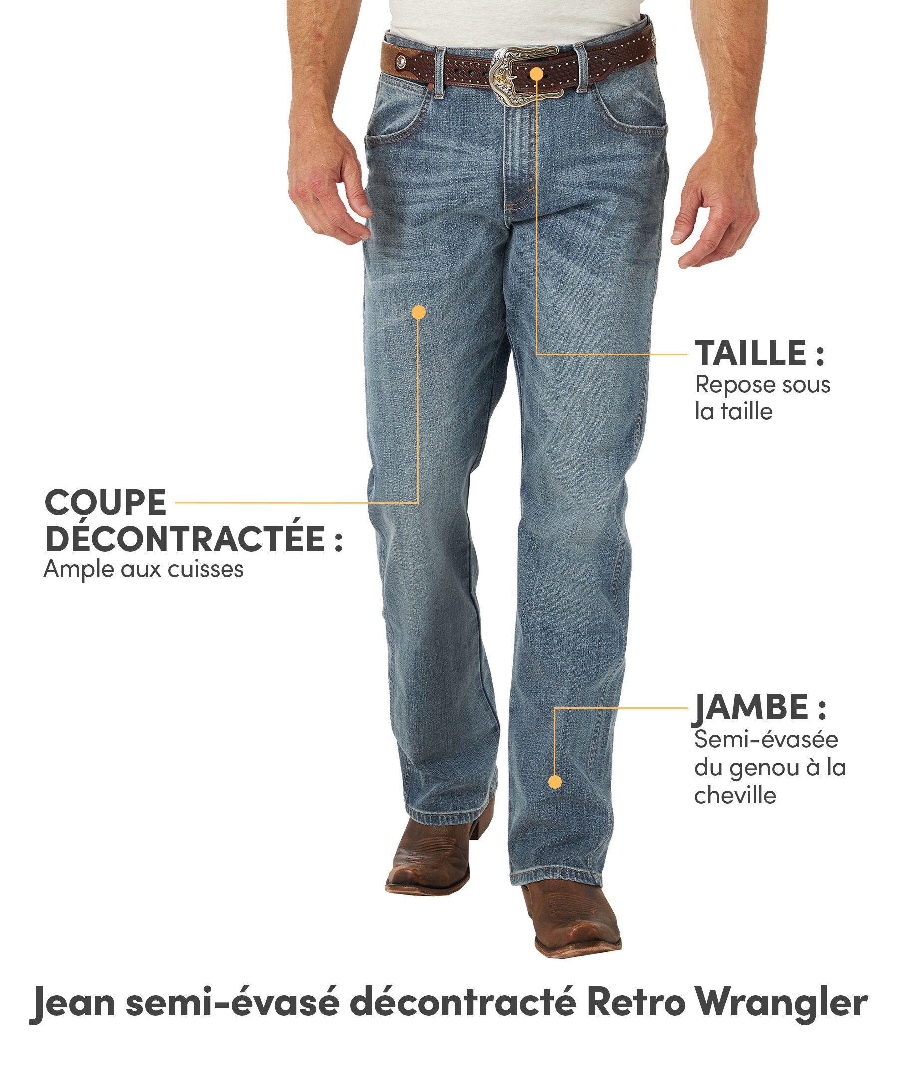 Jean décontracté à jambe semi-évasée pour hommes, Retro, Wrangler