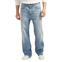 Silver Men's Big Guy Loose Fit Straight Leg Jeans Front_Flat