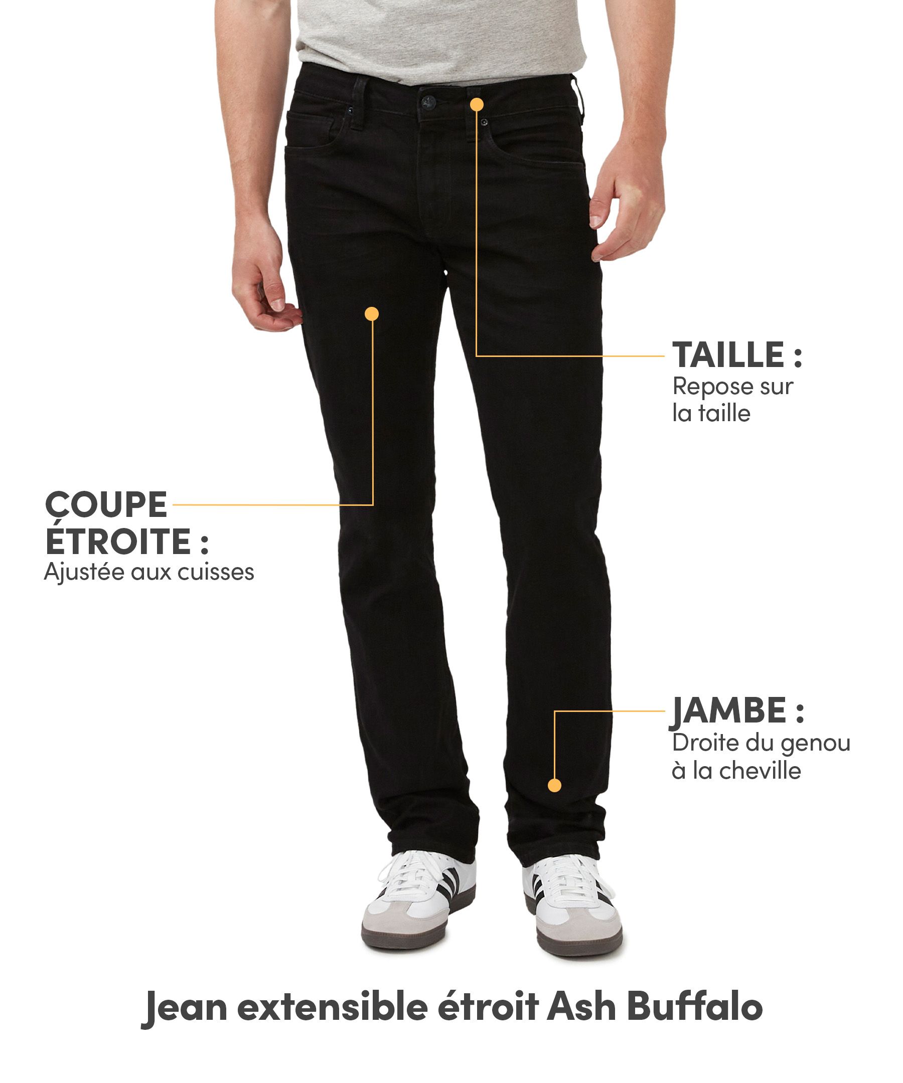Jean étroit extensible pour hommes, Ash, Buffalo