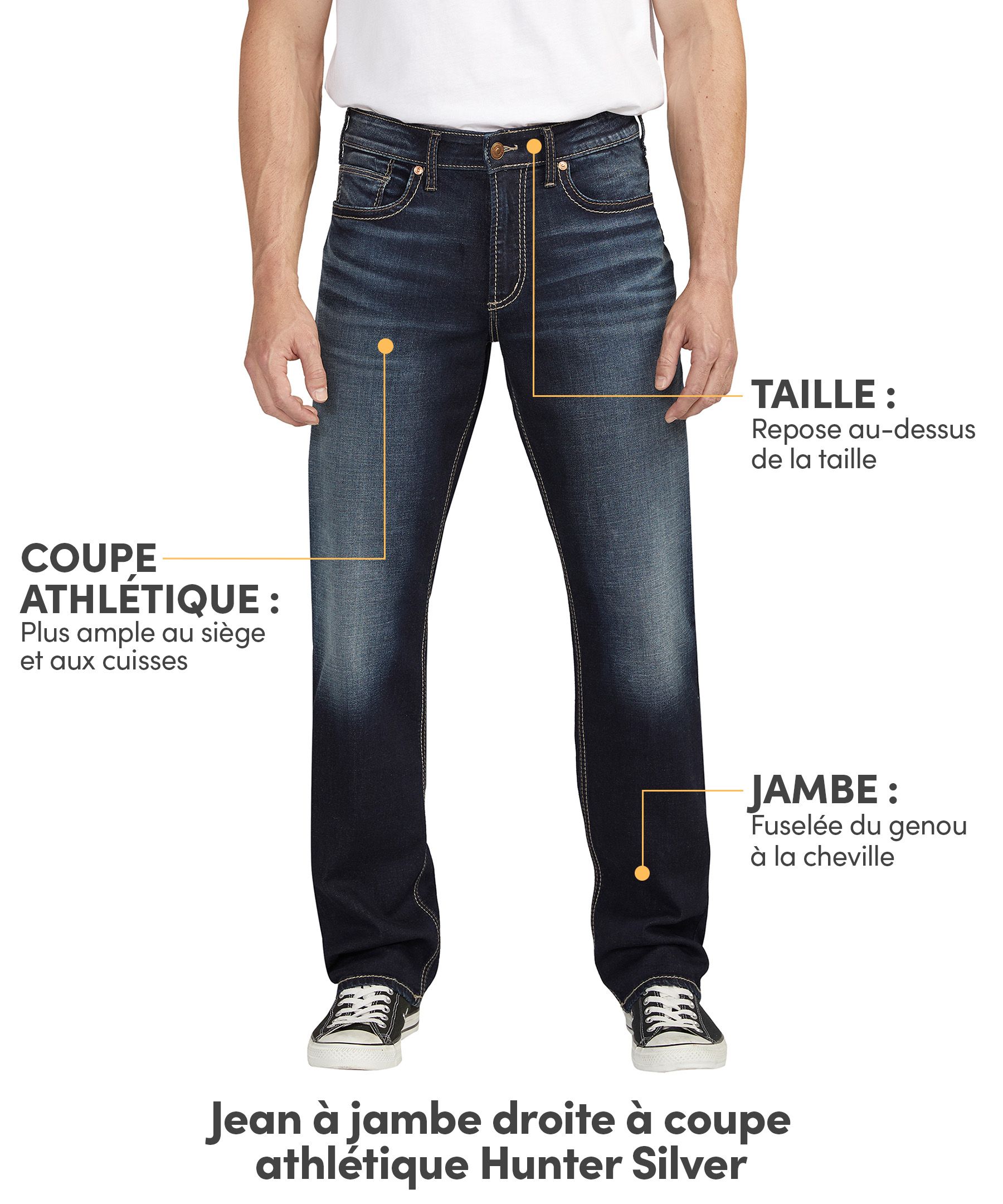 Jean à jambe droite et coupe sportive décontractée pour hommes, Hunter, Silver