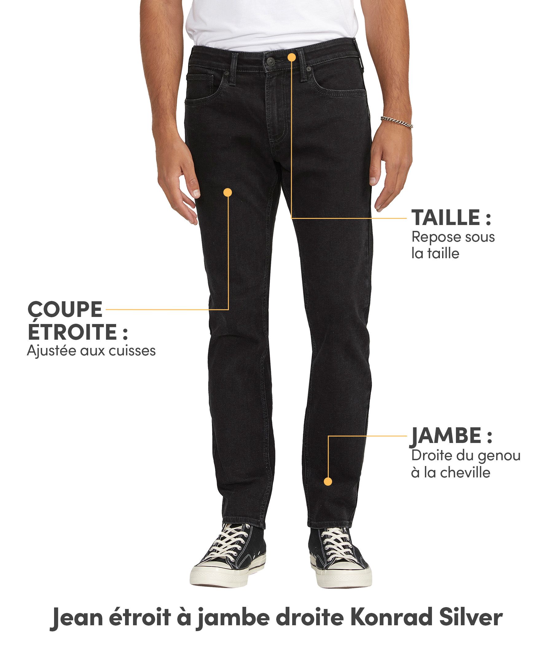 Jean à jambe droite et coupe étroite pour hommes, Konrad, Silver