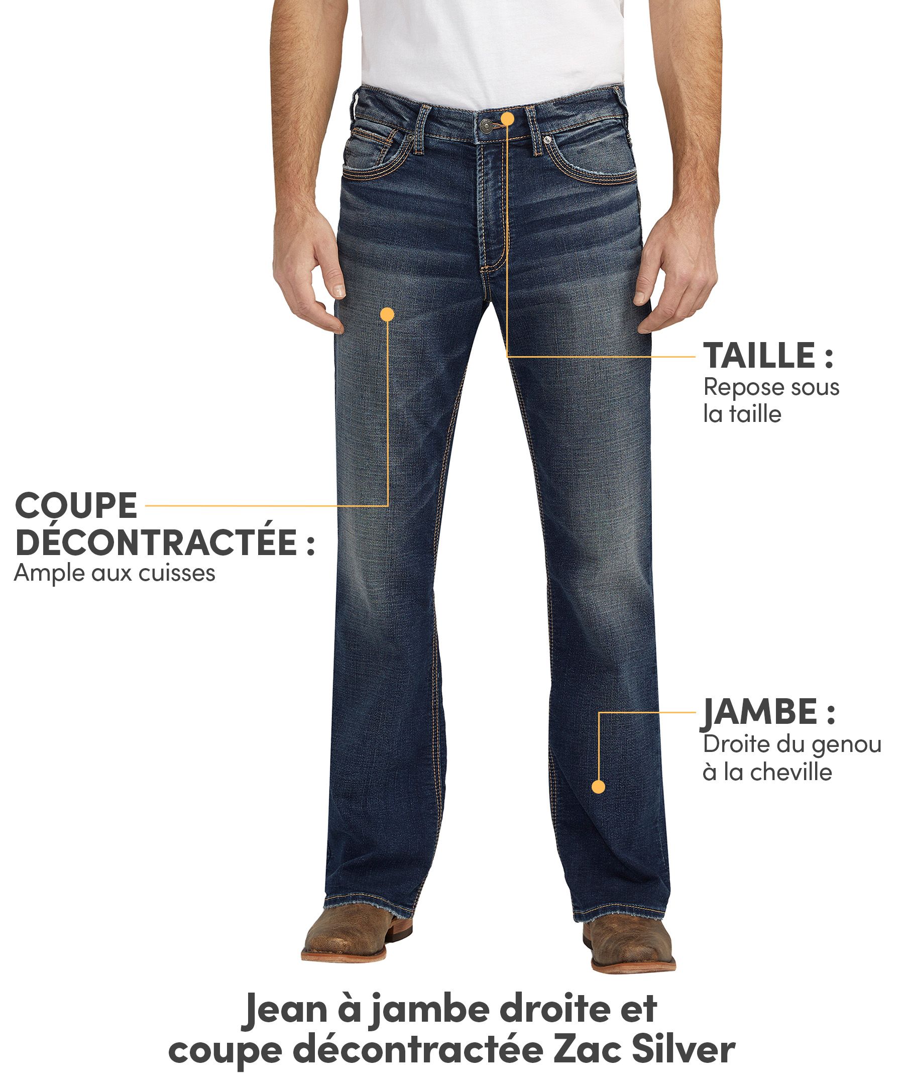 Jean décontracté à jambe droite, pour hommes, Zac, Silver