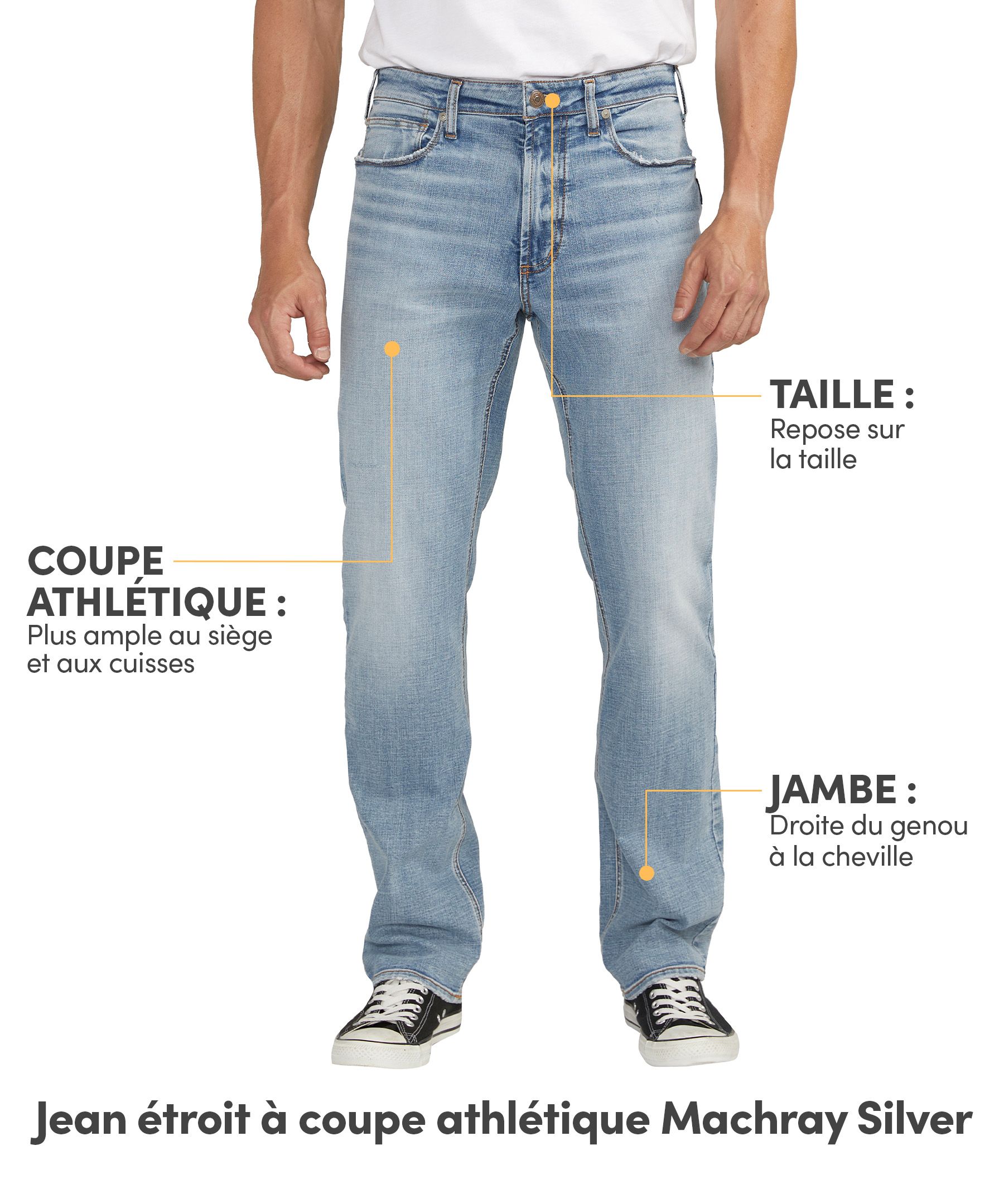 Jean étroit à coupe sportive pour hommes, Machray, Silver