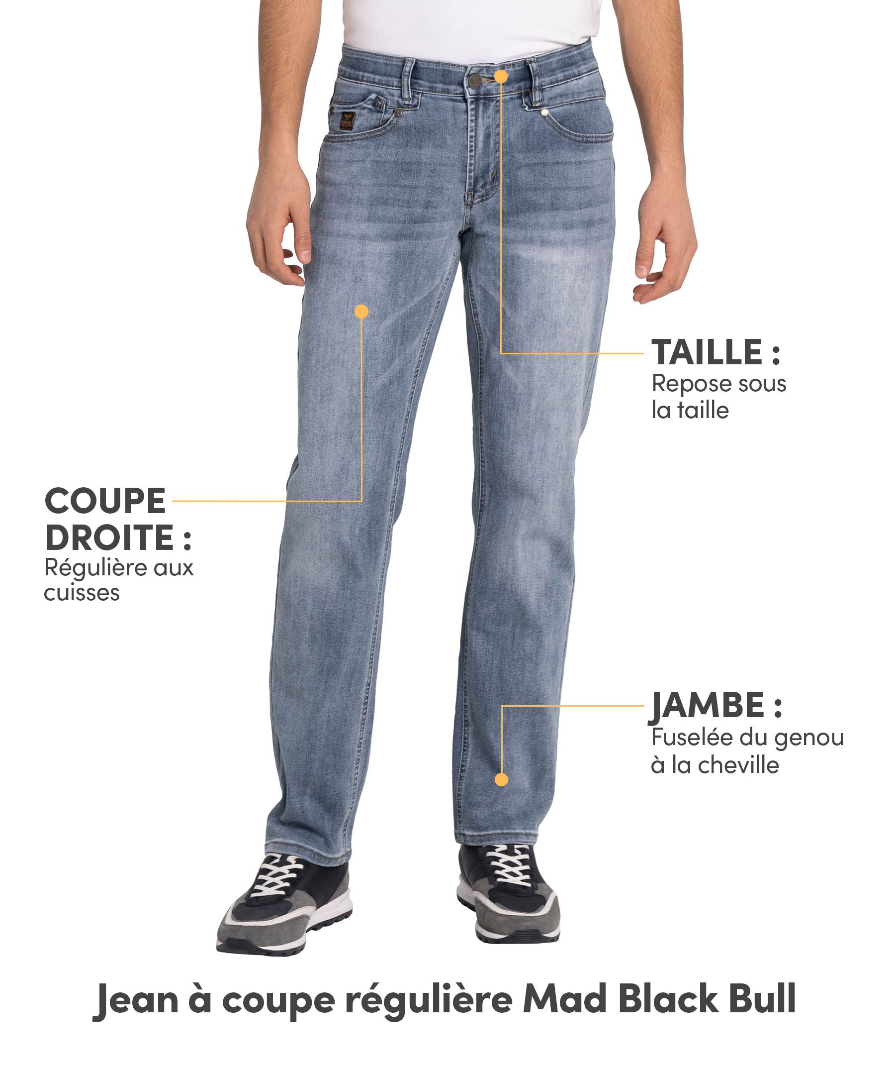 Jean à coupe régulière pour hommes, Mad Low, Black Bull