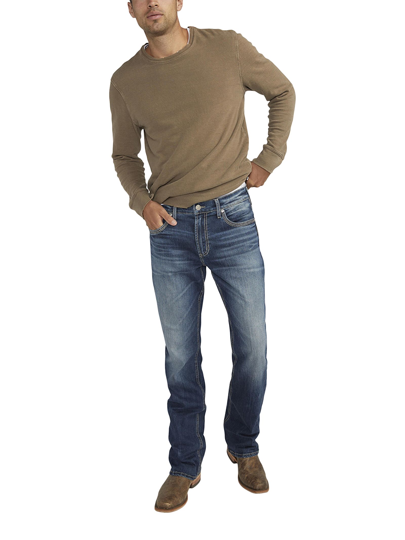 Jean Jace en denim extensible semi-évasé à coupe étroite pour hommes, Silver