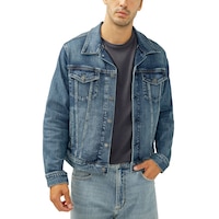 Silver Men's Denim Truck Jacket Front_Flat