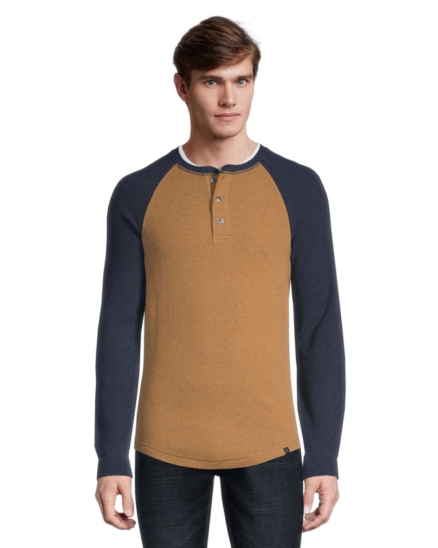 Denver Hayes Men's Long Sleeve Modern Fit Waffle Knit Raglan Henley