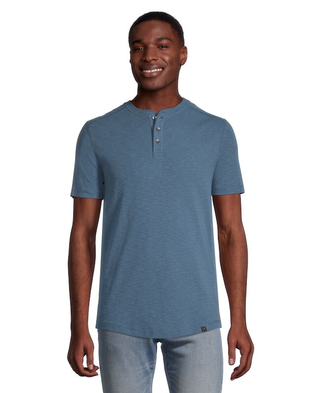Denver Hayes Men's Short Sleeve Modern Fit 3-Button Slub Finish Cotton ...