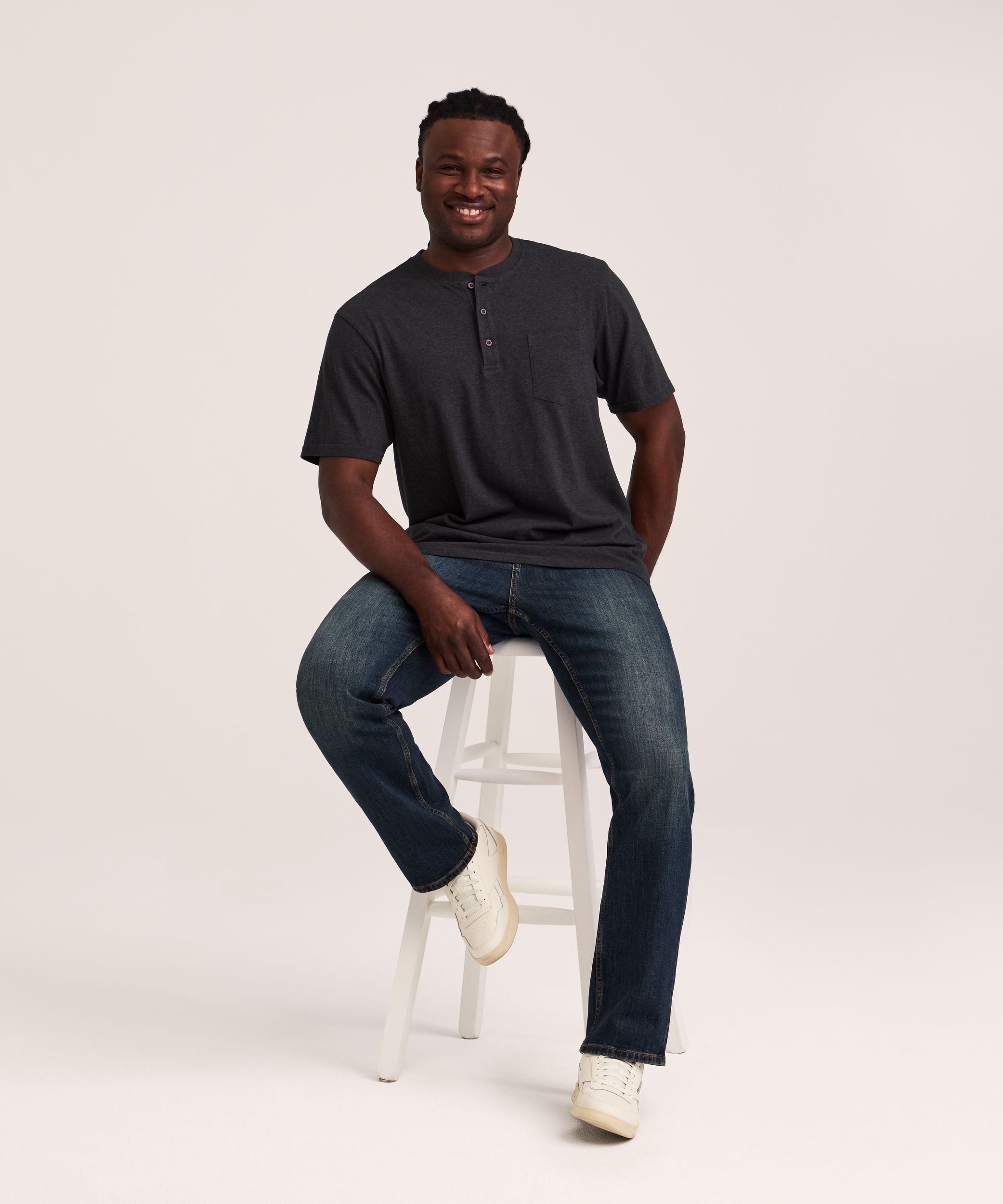 Denver Hayes Men's 50 Wash Short Sleeve Classic Fit Henley Shirt