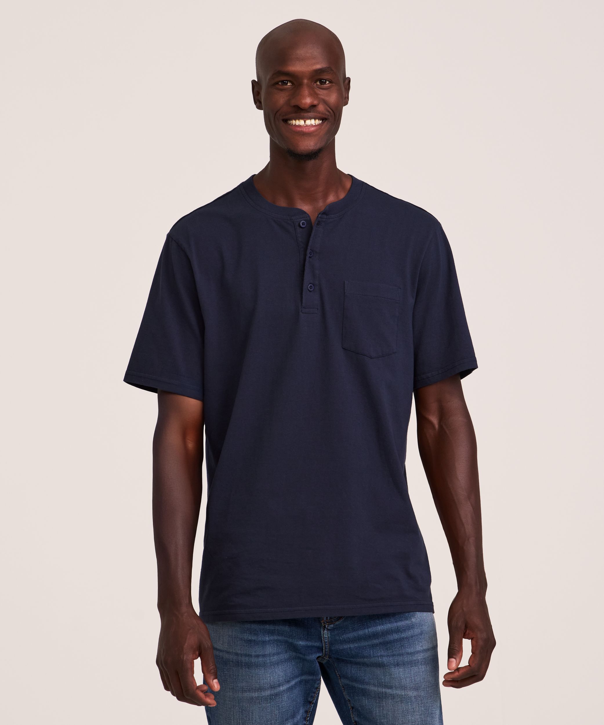 Denver Hayes Men's 50 Wash Short Sleeve Classic Fit Henley Shirt