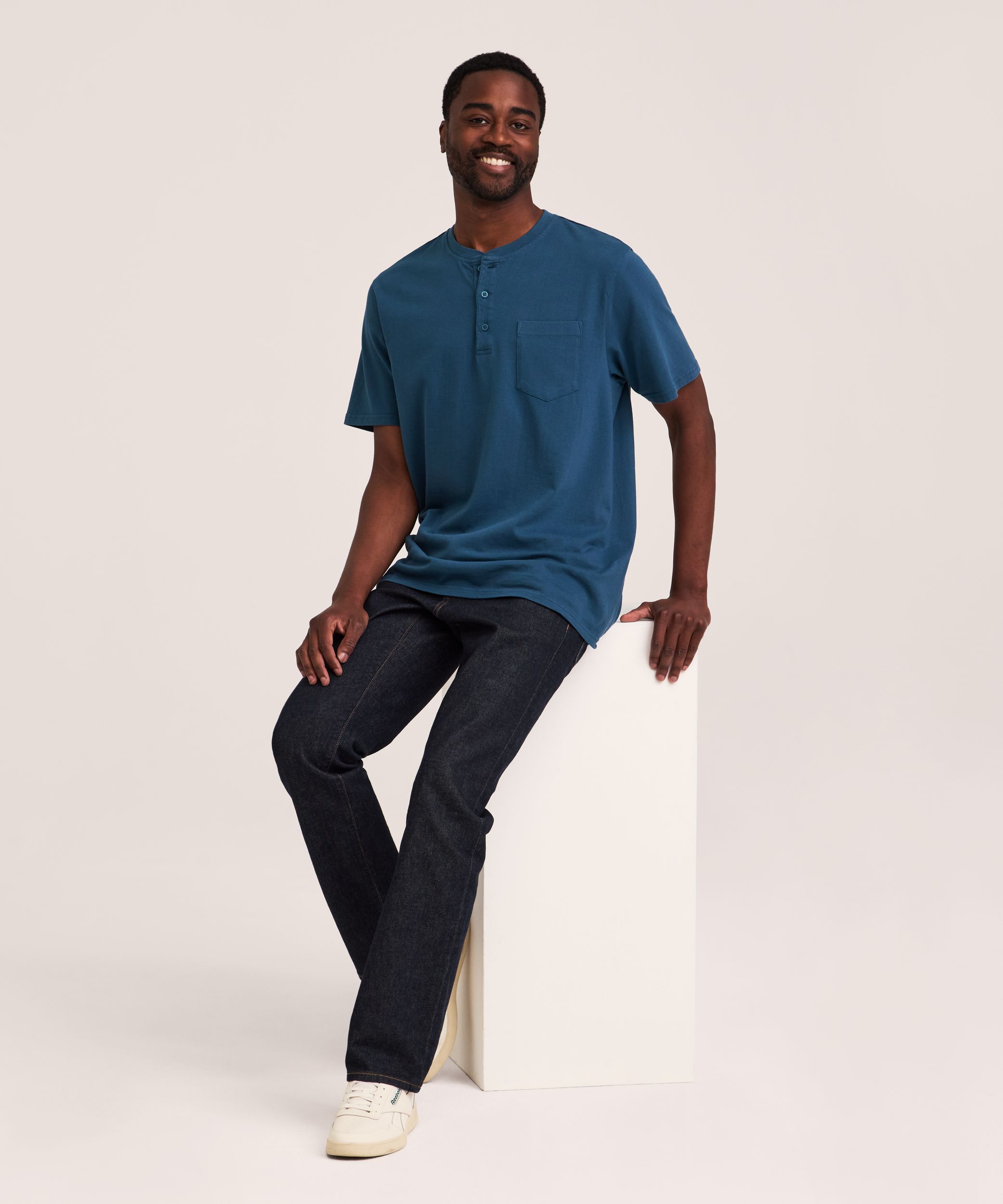 Denver Hayes Men's 50 Wash Short Sleeve Classic Fit Henley Shirt