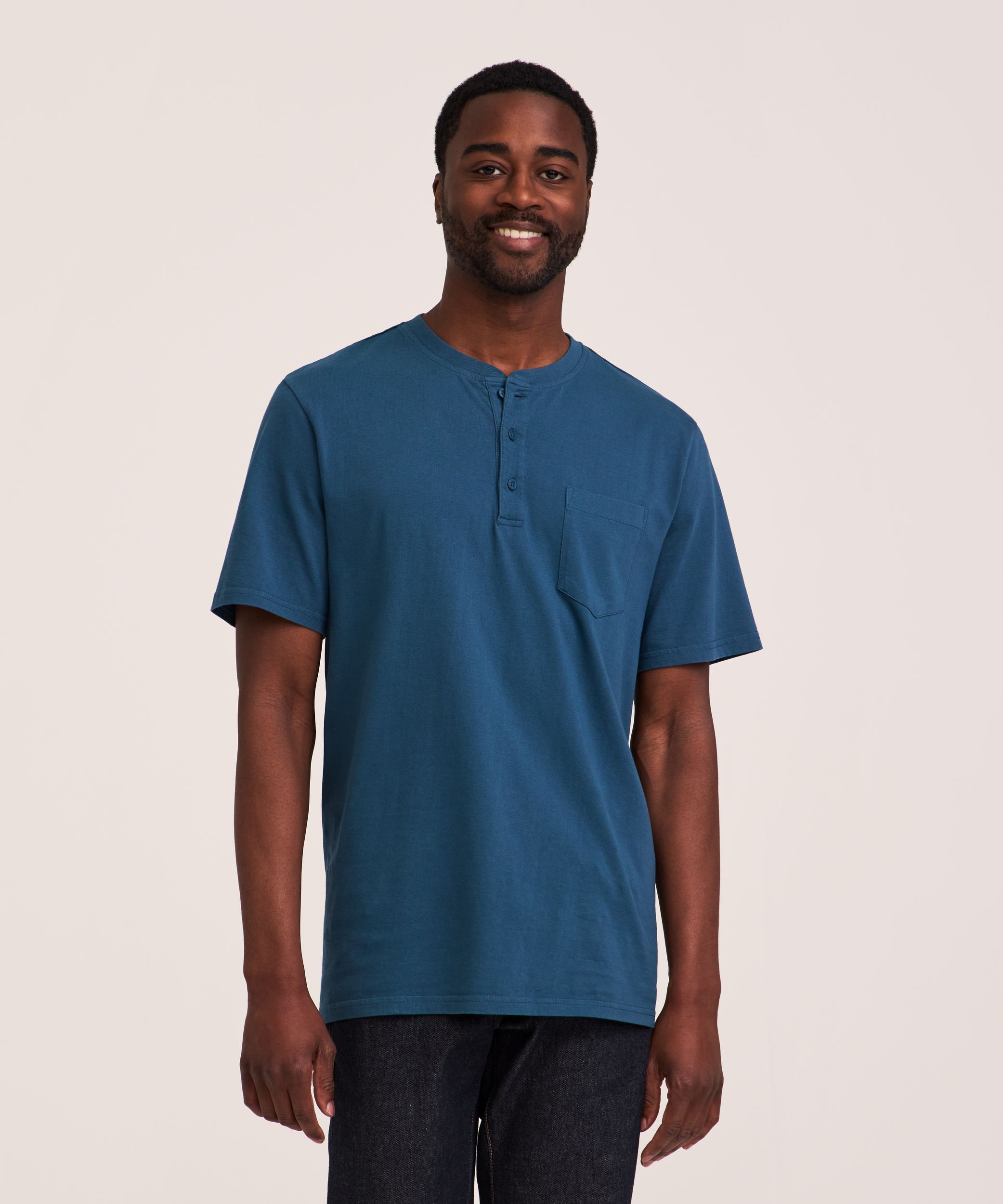 Denver Hayes Men's 50 Wash Short Sleeve Classic Fit Henley Shirt