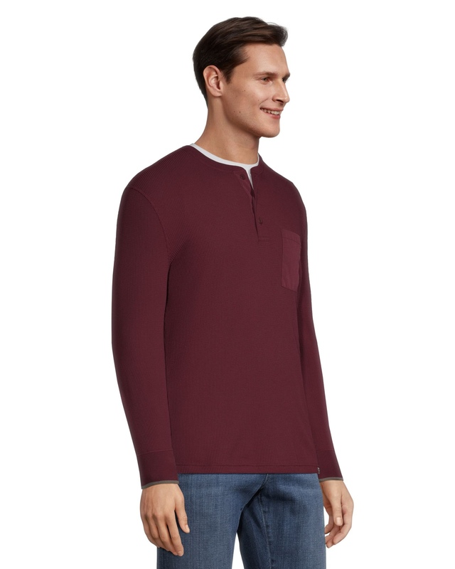 Chemise Henley Manches Longues Homme - 100% Coton - Coupe Ajustée - Col Tunisien - Essentials